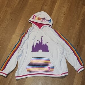 DisneyLand White and Purple Hooded Sweatshirt with Rainbow Stripes
